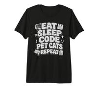 Eat Sleep Code Pet Cats Repeat Funny Programmer Cat Lover T-Shirt Haut de Gamme