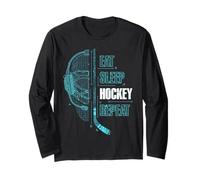 Eat Sleep Hockey Repeat Gamer Kid Teen Hockey Player Gaming Manche Longue