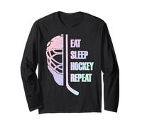 Eat Sleep Hockey Repeat Teens Cute Pastel Gradient Hockey Manche Longue