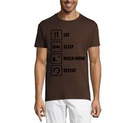 Eat Sleep Much Wow Repeat Doge Meme Crew Neck Cotton T-Shirt Homme Chocolat, chocolat, S