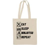 Eat Sleep Ninjutsu Repeat Ninja Arts Martiaux Slogan Amusant Sac fourre-tout en coton naturel Blanc