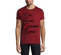 Eat Sleep Play Poker Repeat Slogan Crew Neck Cotton Men's T-Shirt Bordeaux, bordeaux, M
