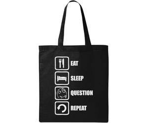 Eat Sleep Question Repeat Meme Slogan Naturel Écologique Sac Fourre-tout en Coton Noir, Noir , Taille unique