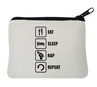 Eat Sleep Rap Repeat Pochette porte-monnaie en néoprène avec microphone Blanc 10 x 11 cm, blanc, Taille unique