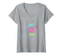 Eat Sleep Rave Repeat Neon Party Lifestyle T-Shirt avec Col en V, Femme, Gris Chiné, XL