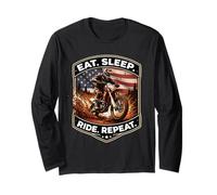 Eat Sleep Ride Repeat Funny Dirt Bike Rider USA Motocross MX Manche Longue