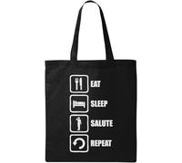Eat Sleep Salute Repeat Officer Respect Sac fourre-tout en coton écologique naturel Noir, Noir , Taille unique
