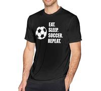 Eat Sleep Soccer Repeat Men's Basic Outdoor Casual Custom Short Sleeve T-Shirt Cotton Tee Manches Courtes(XX-Large)