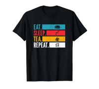 Eat Sleep Tea Repeat Thé Noir et Vert T-Shirt Graphique avec Valeur