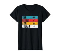 Eat Sleep Tea Repeat Thé Noir et Vert T-Shirt Graphique avec Valeur