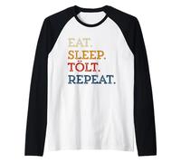 Eat Sleep Tölt Repeat Icelandic Pony Horse Rétro Femme Fille Manche Raglan