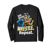 Eat Sleep Wrestle Repeat Funny Wrestler Manche Longue