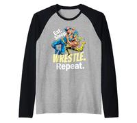 Eat Sleep Wrestle Repeat Funny Wrestler Manche Raglan