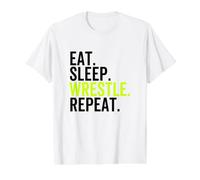 Eat Sleep Wrestle Repeat Funny Wrestler T-Shirt Graphique avec Valeur, Homme, Blanc, M