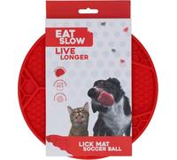Eat Slow Live Longer Tapis anti-fuite - Diamètre : 22 cm - Slow Feeder - Anti-rayures - Pour nourriture humide et sandwichs - Passe au lave-vaisselle - Motif football - Antidérapant - Rouge