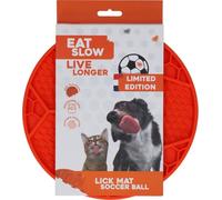 Eat Slow Live Longer Tapis anti-fuite - Diamètre : 22 cm - Slow Feeder - Anti-rayures - Pour nourriture humide et morceaux - Passe au lave-vaisselle - Football - Antidérapant - Orange