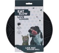 Eat Slow Live Longer Tapis anti-fuite - Diamètre : 22 cm - Slow Feeder - Anti-rayures - Pour nourriture humide et sandwichs - Passe au lave-vaisselle - Motif football - Antidérapant - Noir