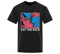 Eat The Rich Horror Comics Print Men T-Shirt Tee Clothes Loose Cotton T Shirts Breathable Mens Street Brand Tops Black(Large)