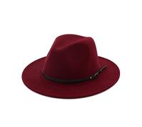 EATAN Fedora Chapeaux avec Boucle de Ceinture pour Homme et Femme - Tendance - Classique - Large Bord - Unisexe - Chapeau Panama - Chapeau de Soleil (Rouge vin, réglable)
