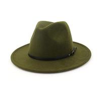EATAN Fedora Chapeaux avec Boucle de ceinture pour Homme et Femme - Tendance - Classique - Large Bord - Unisexe - Chapeau Panama (Vert armée, réglable)