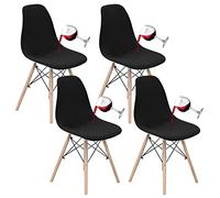 EATAN Housse de Chaise Scandinave Imperméable,Housse de Chaise de Salle à Manger Extensible Couverture de Chaise Jacquard Amovible Lavable Protecteur de Chaise pour Maison Cuisine,Black,Set of 4