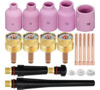 EATBALE Kit d'accessoires pour TIG Jumbo Grand Diamètre Buse en alumine Coupe céramique (n° 6/8/10/12/15) Lentille à gaz (1,0 1,6 2,4 3,2 mm) Pince (0,5 1,0 1,6 2,4 3,2 mm) pour DB SR WP-17 18 26