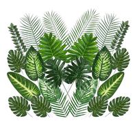 EATBALE Lot de 24 feuilles de palmier artificiels avec tiges pour hawaïen, Luau, Aloha, jungle, plage, anniversaire, fête, barbecue