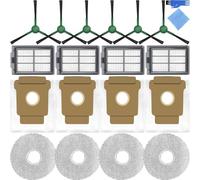 EATBALE Pièces de Rechange pour Roomba Plus 505 Combo/ 405 Combo Aspirateur Robot 6 brosses latérales 4 filtres Hepa 4 Sacs à poussière 4 lingettes Kit d'accessoires(18 pièces)