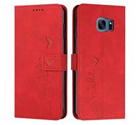 EATCYE Coque pour Samsung Galaxy S7, Étui Housse en Cuir PU Premium, Magnetique Flip, Portefeuille, Rouge