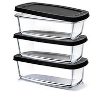 EATEX Lot de 3 moules à pain en verre pour la cuisson du pain fait maison, 3 moules à pain rectangulaires profonds avec couvercles, passent au micro-ondes et au congélateur - 3 moules à pain en verre