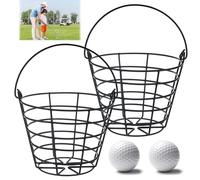 EATHEATY Lot de 2 paniers de balles de golf avec poignée - Grand seau de rangement en métal pour balles de golf pouvant contenir 50 balles chacune - Porte-balles de golf robuste et organisateur pour