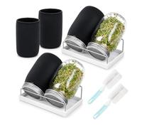 EATHEATY Lot de 4 pots à semences - Bocaux Mason à large ouverture de 946 ml avec couvercles en acier inoxydable - Manchons occultants pour haricots mungo et luzerne - Ensemble complet de pots de