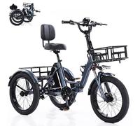 EaThsalL 20" éLectrique Tricycle pour Personnes agées pour Adulte avec Panier De Chargement Pneus Larges Pliable, Facile à Monter Les côtes Charge maximale de200 kg Trottinette de Courses
