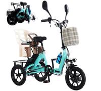 EaThsalL Tricycle Adulte 14" éLectrique à PéDales avec Panier De Chargement Pneus Larges Pliable, Facile à Monter Les côtes Charge maximale de 30 kg Taille Applicable 155-180 cm Blue