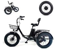 EaThsalL Tricycle électrique pliable pour adultes, roues larges de 50 cm, charge acier de 150 kg, hauteur réglable, panier arrière carbone pour personnes âgées