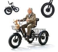 EaThsalL Tricycle électrique pliable pour adultes, roues larges de 50 cm, charge en acier de 150 kg, hauteur réglable, panier arrière carbone