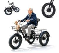 EaThsalL Tricycle électrique pliable pour adultes, roues larges de 50 cm, charge en acier de 150 kg, hauteur réglable, panier arrière carbone