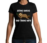 Eating Snacks and Taking Naps Funny Sloth Cute Lazy Hungry Unisex White Yellow Black Red Mens Women T Shirt 100% Cotton(XX-Large)
