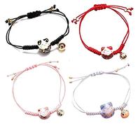 EatingBiting Lot de 4 (Noir, Rouge, Rose, Bleu) Feng Shui Lucky Ceramics Cat Maneki Neko Fortune Bonne chance Richesse Bracelet Perles Bracelets Réglable Richesse Santé Fortune Riche Argent Symbole