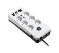 Eaton Multiprise/Parafoudre Protection Box PB6TUF – 6 prises FR, 1 prise tel/RJ, 2 USB – Blanc/Noir