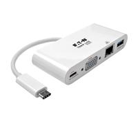 Eaton Tripp Lite Series USB C to VGA Multiport Video Adapter Converter w/ USB-A Hub, USB-C PD Charging Port & Gigabit Ethernet Port, Thunderbolt 3 Compatible USB Type C to VGA, USB Type-C -...
