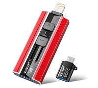 EATOP Clé USB 512 Go pour iPhone et iPad - Clé USB pour sauvegarde photos et vidéos - Mémoire externe du téléphone - Aucune application nécessaire - Compatible avec iOS, Android et PC - Rouge vif