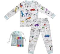 eatsleepdoodle Pyjamas à peindre pour garçons et filles, incluant 10 stylos lavables, Pyjamas pour enfants en 100% coton, Dinosaures, 4-5 ans