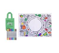eatsleepdoodle Set de table à colorier fruits et légumes dans son propre sac en coton à colorier - Set de table amusant et éducatif - Feutres lavables inclus