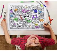 eatsleepdoodle Set de Table Enfant Dinosaures avec Sac de Rangement en Coton à Colorier, Feutres Textiles Lavables Inclus