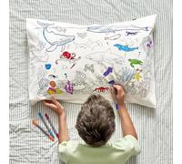 eatsleepdoodle - Taie d'oreiller à colorier pour enfants - Housse de coussin réutilisable avec marqueurs lavables, activités artistiques et artisanales éducatives pour garçons et filles, cadeau