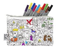 eatsleepdoodle Trousse à Colorier sur Les Contes de Fées - Coloriage Ludique de Licornes, Dragons, Chevaliers,Princesses, Sirènes et Autres Personnages Mythiques, Feutres Textiles Lavables Inclus