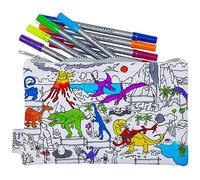 eatsleepdoodle Trousse Dinosaures - Coloriage Éducatif d’Animaux Préhistoriques à Personnaliser, Feutres Textiles Lavables Inclus