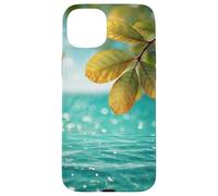 Eau Bleu Serein et Feuille d'art de la Nature Coque pour iPhone 15 Plus