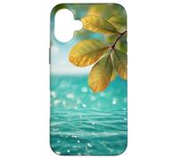 Eau Bleu Serein et Feuille d'art de la Nature Coque pour iPhone 16 Plus